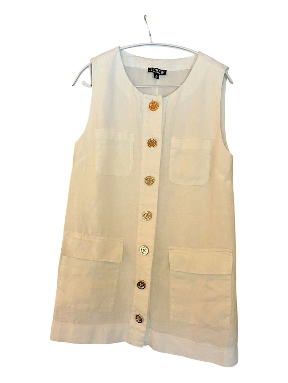 J Crew Button-front shift dress in white linen